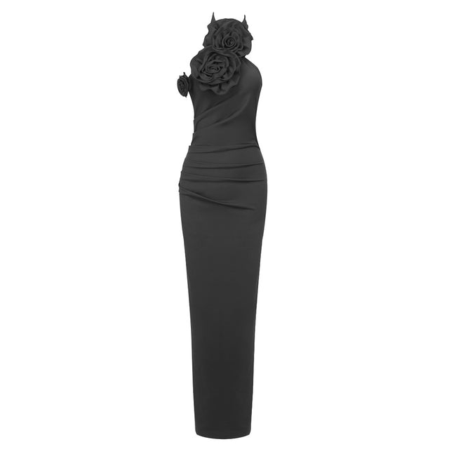 Halter Ribbon Tie High Slit Maxi Dress