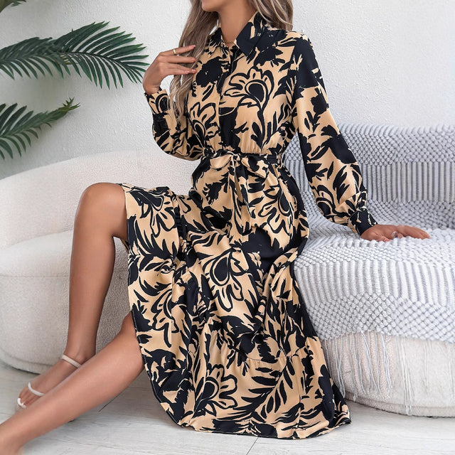 Floral Collared Ruffle Shirt Maxi Dress