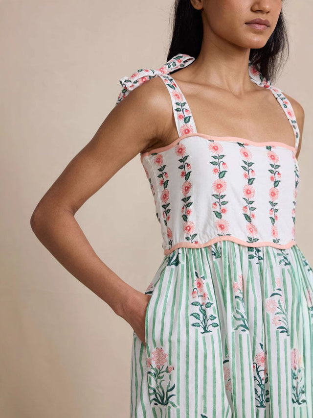 Boho Colorblock Lace-Up Tiered Maxi Dress