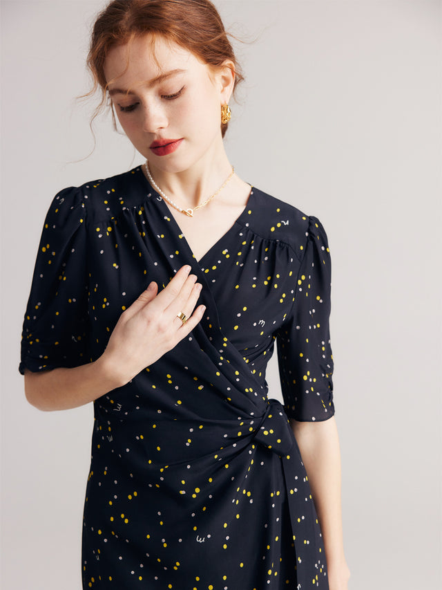 Mulberry Silk Floral Wrap Midi Dress