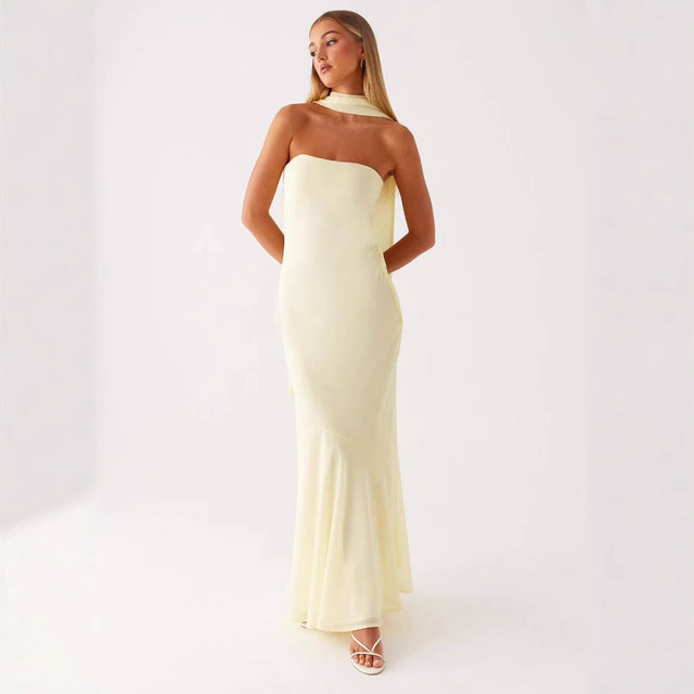 Strapless Floral Chiffon Fishtail Maxi Dress