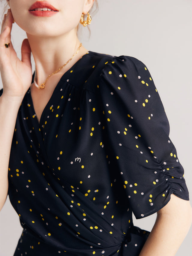 Mulberry Silk Floral Wrap Midi Dress