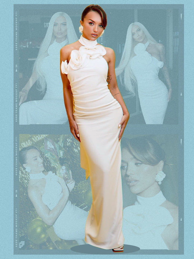 Halter Ribbon Tie High Slit Maxi Dress