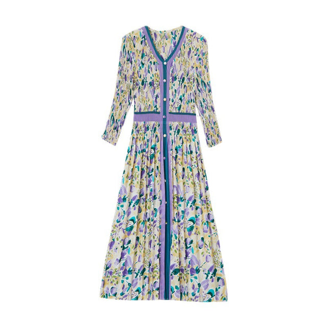 Plus Size Pleated Floral Button Front Midi Dress