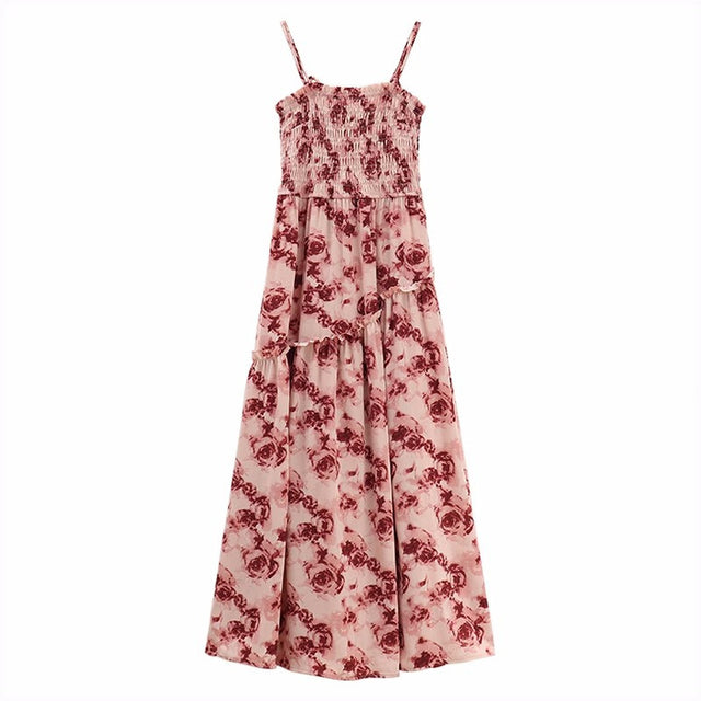 Black Floral Strappy Swing Midi Dress