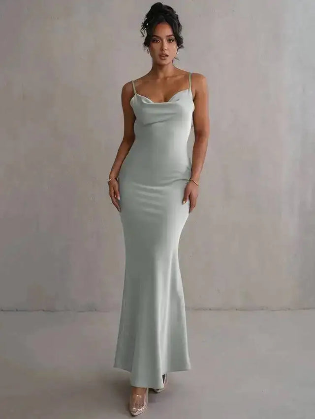Draped Floral Lace-Up Back Slip Midi Dress