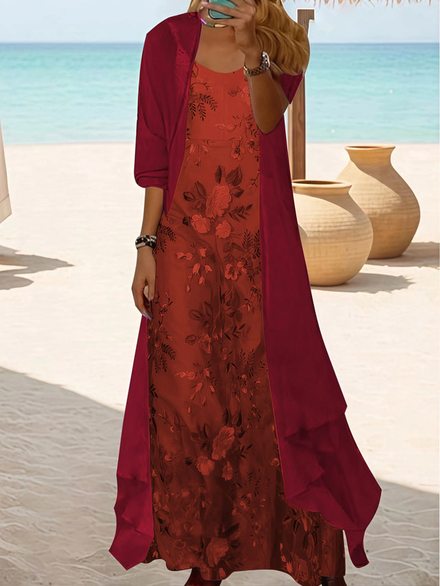 Plus Size Floral Maxi Dress and Sheer Cover Set