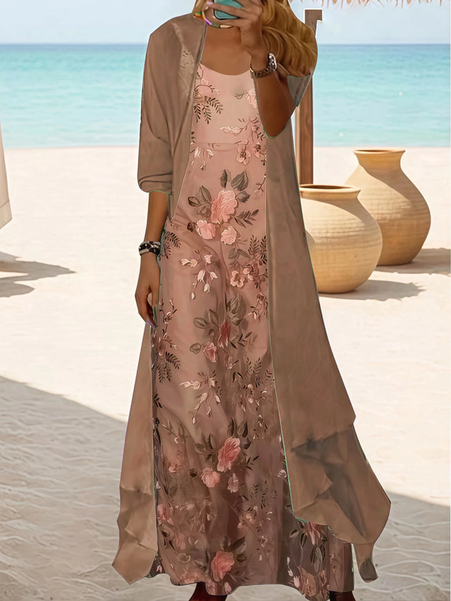 Plus Size Floral Maxi Dress and Sheer Cover Set