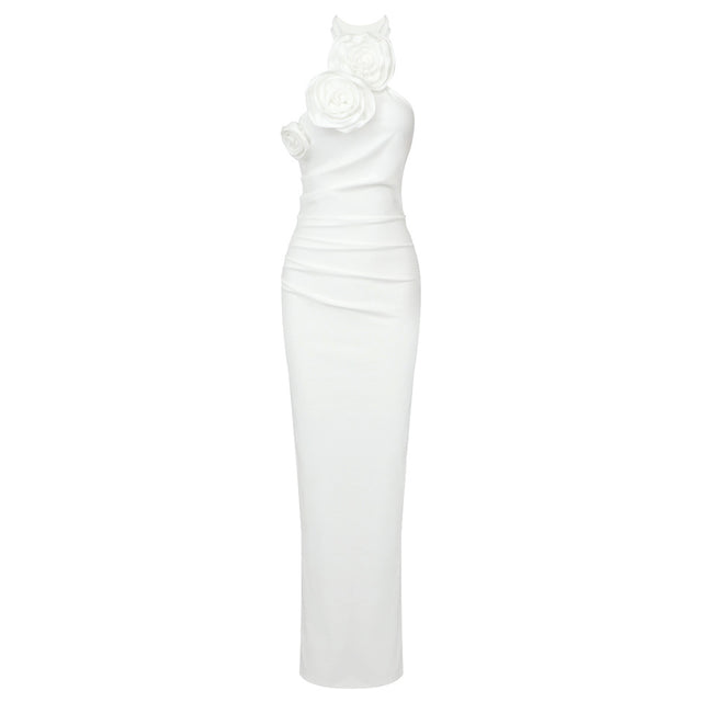Halter Ribbon Tie High Slit Maxi Dress