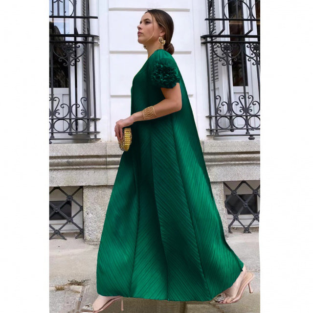 Plus Size Pleated Floral Petal Sleeve Maxi Dress