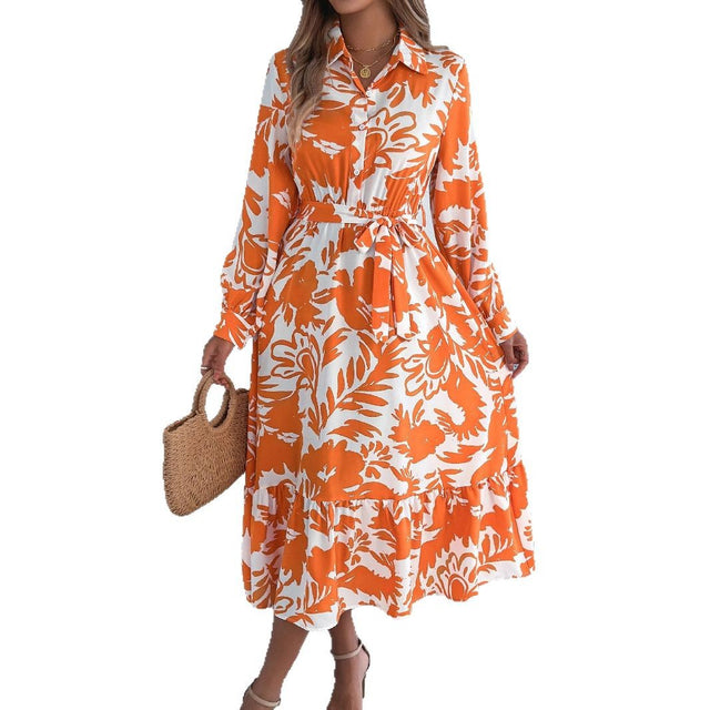 Floral Collared Ruffle Shirt Maxi Dress