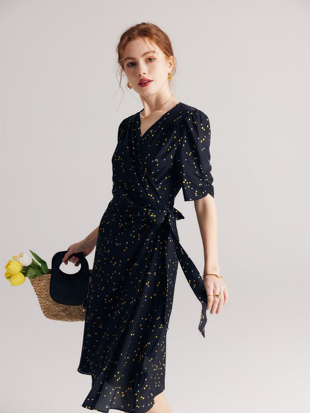 Mulberry Silk Floral Wrap Midi Dress