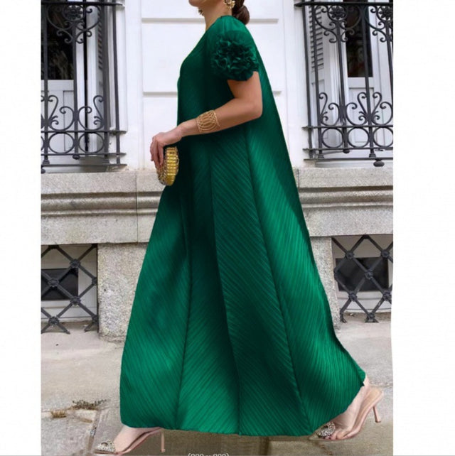 Plus Size Pleated Floral Petal Sleeve Maxi Dress