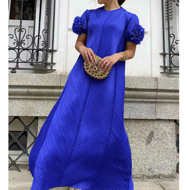 Plus Size Pleated Floral Petal Sleeve Maxi Dress