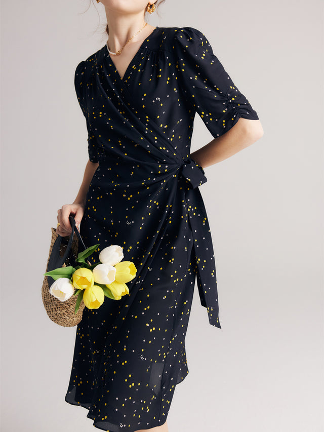 Mulberry Silk Floral Wrap Midi Dress