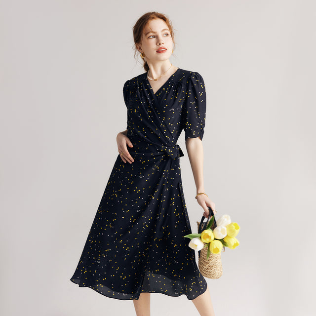 Mulberry Silk Floral Wrap Midi Dress
