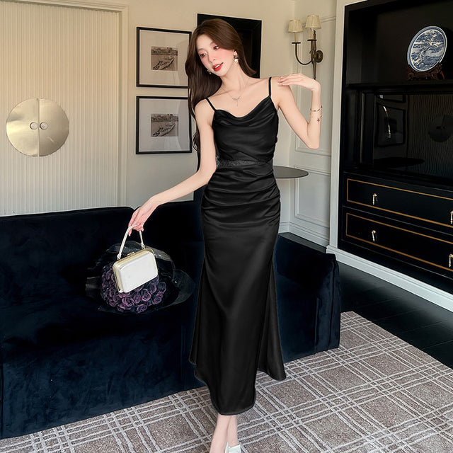 Lace Trim Satin Cut-Out Slip Midi Dress