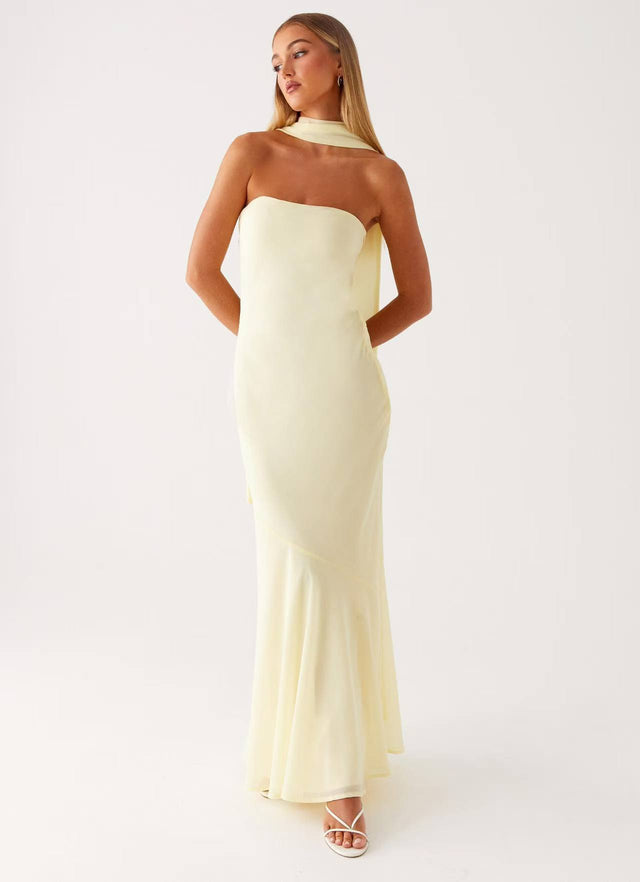 Strapless Floral Chiffon Fishtail Maxi Dress