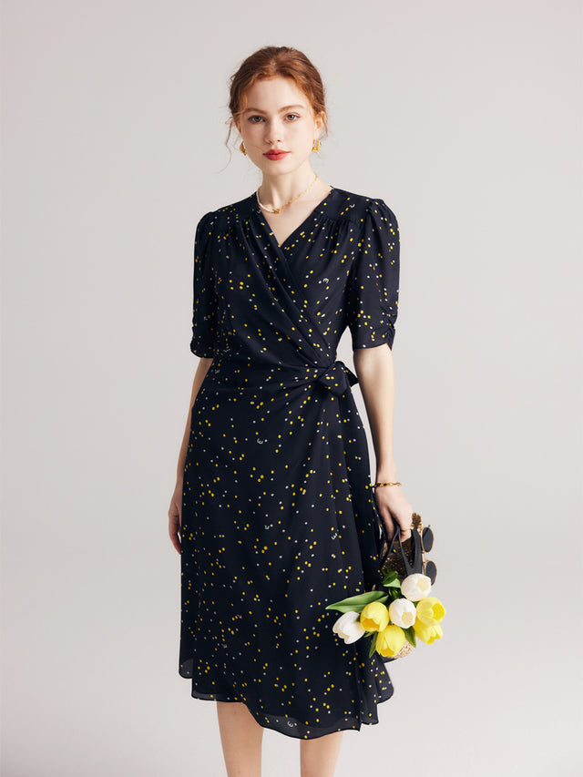 Mulberry Silk Floral Wrap Midi Dress