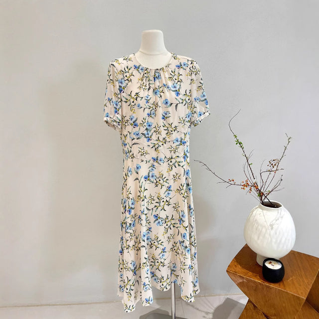 Mulberry Silk Floral Short Sleeve Maxi Dress