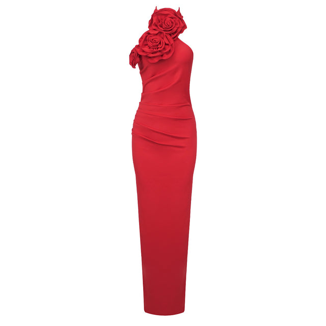 Halter Ribbon Tie High Slit Maxi Dress