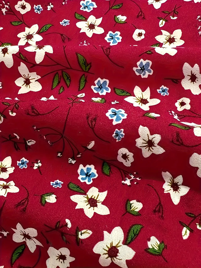 Floral Long Sleeve Cinched Waist Midi Dress