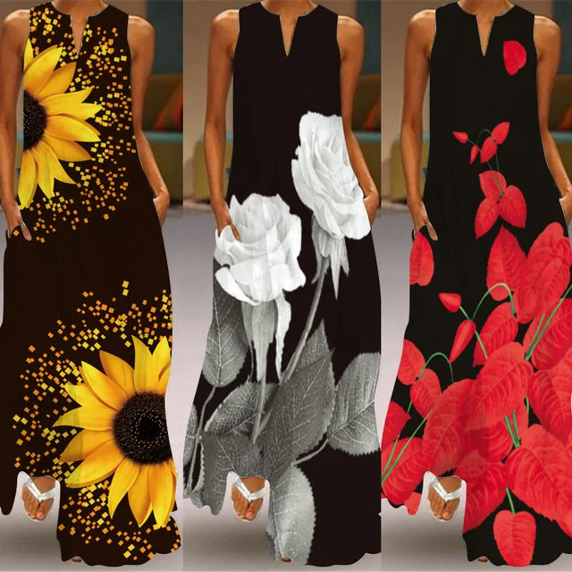 Vintage Floral Empire Waist Sleeveless Maxi Dress