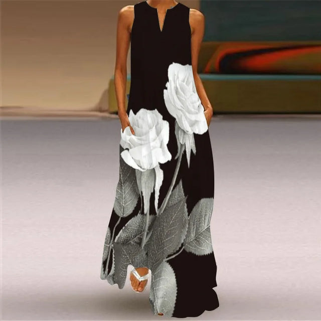 Vintage Floral Empire Waist Sleeveless Maxi Dress
