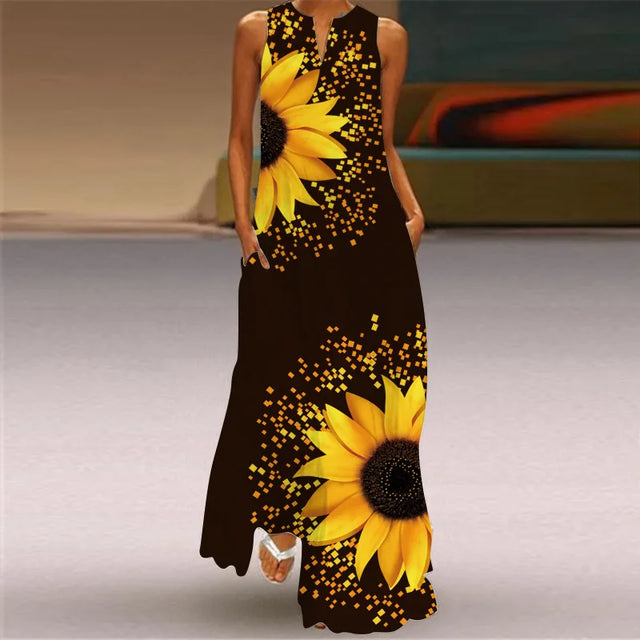 Vintage Floral Empire Waist Sleeveless Maxi Dress