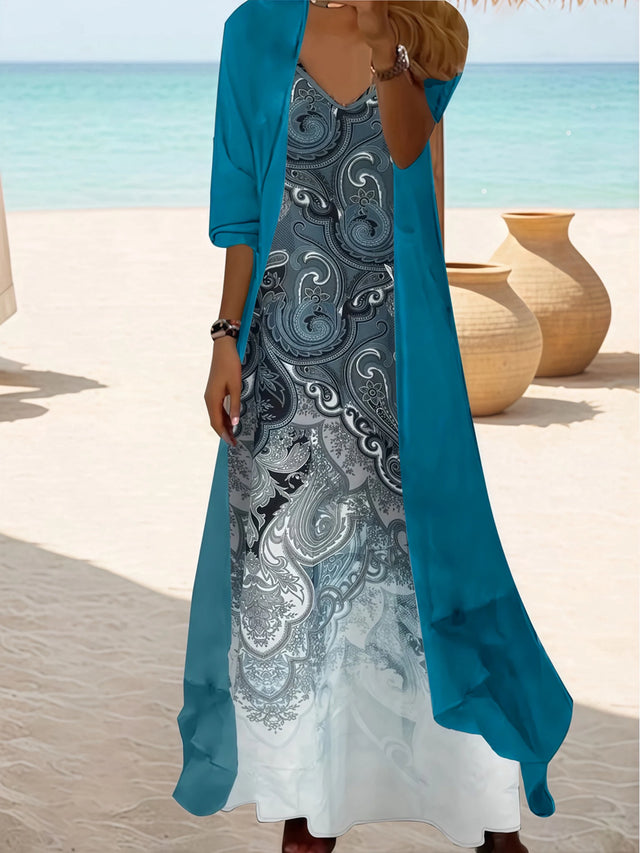 Plus Size Floral Maxi Dress and Sheer Cover Set