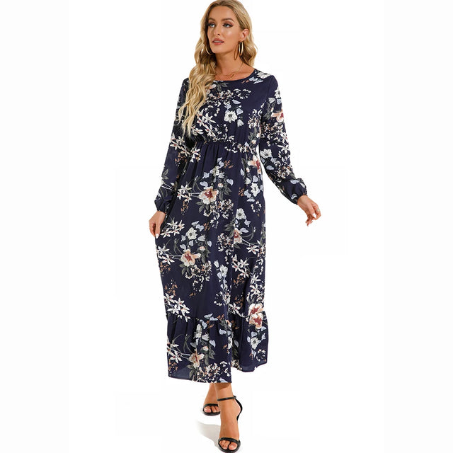 Boho Floral Puff Sleeve High Waist Midi Dress