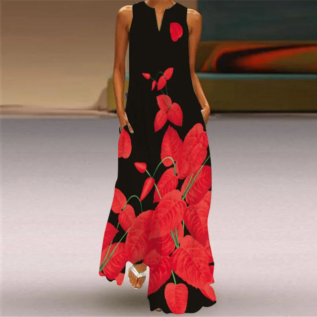 Vintage Floral Empire Waist Sleeveless Maxi Dress