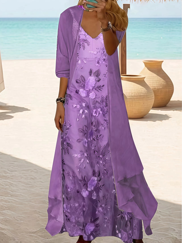 Plus Size Floral Maxi Dress and Sheer Cover Set