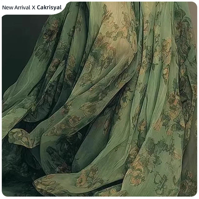 Floral Chiffon Puff Sleeve Deep V Maxi Dress